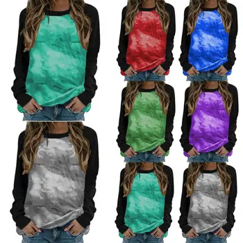 Naiste Vabaaja Hubane Pullover T-Särk Tops Tie-Dye Colorblock Pika Varrukaga Pluus