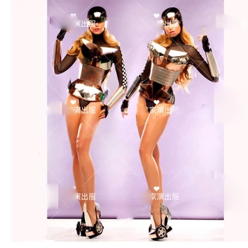 Naiste ööklubi Catwalk kuld Tuleviku tehnoloogia armor baar gogo kostüüm pool gilr interaktiivne ds kostüüm
