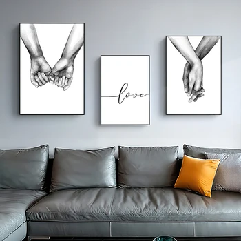 Paar Hoides Käed Must ja Valge Lõuend Seina Maali Kunst Pildid on Käsitsi Maalitud Armastus Lihtne Plakatid elutuba Home Decor