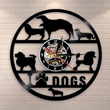Pakk Koerad Pet Shop Tõugu Koer Grooming Salong Vetclinic Vinüül Seina Decor Kella Rekord Kella Kutsikas Pet Lovers Kingitus