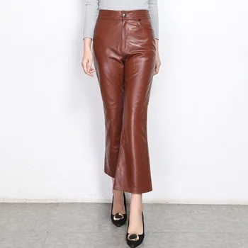Pantalons 2020. Aasta Uus Naiste Streetwear Pikk Calcas Slim Püksid Ehtne Nahk Lambanahast Tahke Naiste Mood Põletatud Püksid