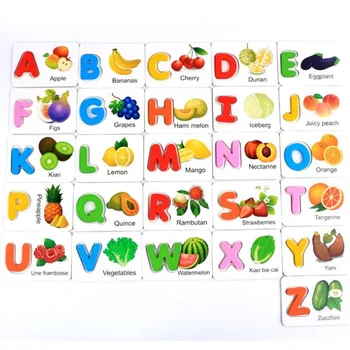 Puidust Kirja Puuviljad, Köögiviljad Kognitiivse Kaardi Inglise Kiri Isikutunnistus Laste Varase Õppe Ja Hariduse Puzzle Mänguasi