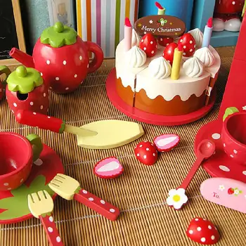 Puidust Punase Maasika Kook Lõika Ja Lõika Õnnelik Mängida Maja Tüdruk Mänguasi Köök Komplekti Puidust Laste Sünnipäeva Kingitus
