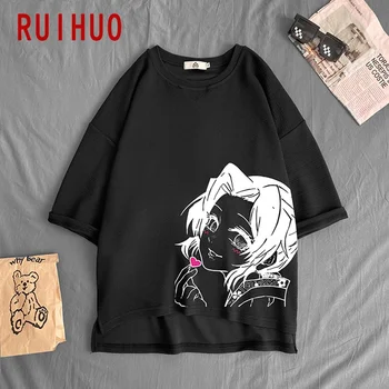 RUIHUO Kawaii Tüdruk Valge T-Särk, Meeste Puuvillased T-Särk Meestele, Jaapani Streetwear Meeste T-Särgid, Hip-Hop Kawaii Riided M-5XL 2021