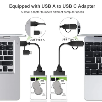 SATA USB-Kaabel, 2-In-1 SATA - > USB-A/C-USB-C USB 3.0 SATA Kõvaketta Adapter Kaabel 2,5 TOLLINE SSD/HDD
