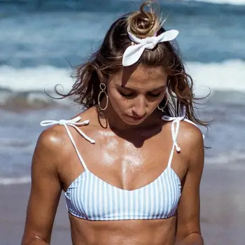 Sinine Triip Bikiinid Split Armas Seksikas Naiste Tüdrukute Supelkostüümid Beach Puhkus Puhkus Spa Beach Ujumistrikoo Päris Stiilne