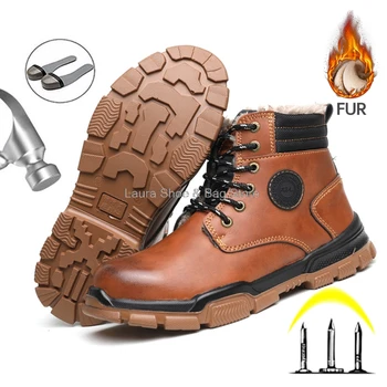 Sooja -, plüüš-talve saapad meestele ohutuse kingad terasest varba kork punktsioon-tõend töötamise kingad mees kaitsvad jalatsid talvesaapad 36-45