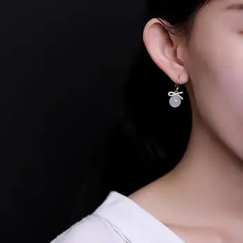 [Soovitatav Edendamine] Naiste S925 Hõbe Hetian Jade Palli Pärlitega Kõrvarõngad Mood Graatsiline Isiksuse Kõrva Konks Eardrops Earrin