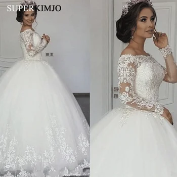 SuperKimJo Pikad Varrukad Pulm Kleidid 2020 Pits Applique Elegantne Lihtne Printsess Pall Kleit Pulma Kleit Vestido De Novia