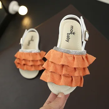 Suvel tüdrukute sandaalid printsess sussid mood ruffles lapsed rand kingad, vabaaja avatud varvas pehme põhjaga non-slip beebi sandaalid