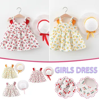 Suvine kleit vestidos teise lapse Laps Beebi Tüdruk Suvel Solid Color Print Suspender Kleit Müts tüdrukute Kleit платье