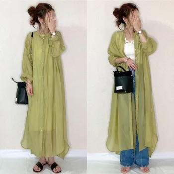 Särk Kleit Pikk Vabaaja Mint Roheline Kevad 2021-Korea, Jaapan Kaua, Maxi Kleit Kleidid Ebaregulaarne Femem Vestiods Ühes Tükis Kleit