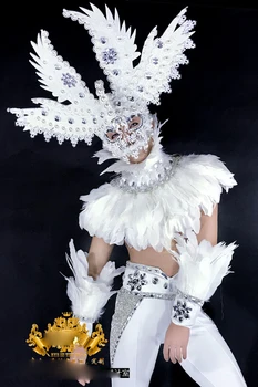 Sõbrapäeva kanda Eagle Kuningas Etapp Näita Kostüüm Ööklubi Meeste DS Valge Sulg Ingel GOGO Dance Team Kostüümid