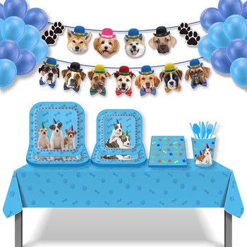 Sünnipäeva Armas Sinine Pet-Koerad Baby Shower Pool Teema, Ühekordsed Nõud Komplekti Õnnelik Sünnipäeva Plaadid Cup Salvrätikud Teenetemärgi