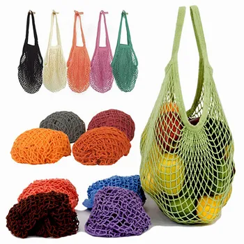 Totes Silma Tasche Baumwolle String Produzieren Einkaufen Schildkrte-taschen Lebensmittel Lange Griff Net Schulter-Tasche Obst Ge