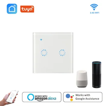 Tuya Smart Elu ELI Standard Klaasist Paneel, Touch Lüliti 1/2/3Gang hääljuhtimine Traadita Kerge Seina Lüliti Alexa Google Kodu
