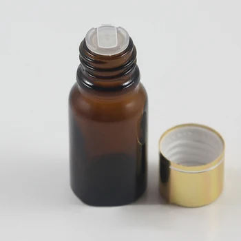 Tühi amber eeterlikku õli pudel 10ml , klaasist pudel eeterlik õli 10ml pakend kulla alumiiniumist kaaned