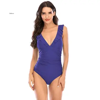 Ujumistrikoo Ühes Tükis Naiste Seksikas V-Kaelus (Solid Color Ruffled Kate Bikiinid 2021 Hot Müük Suvel Ujumine Ülikond Veachwear