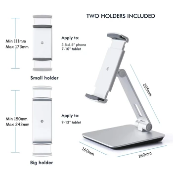 Universaalne Nutitelefoni & Tablett Seista, Alumiinium Desk Mount Hoidik sobib 3.5-6.5 tollise Nutitelefoni 7-13 tolline iPad Pro Air Mini