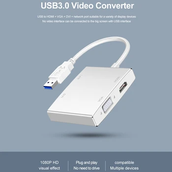 USB3.0 Hub-HDMI-VGA-DVI-Network Port 1000 Gigabit Ethernet 4in1 Video Adapter Converter