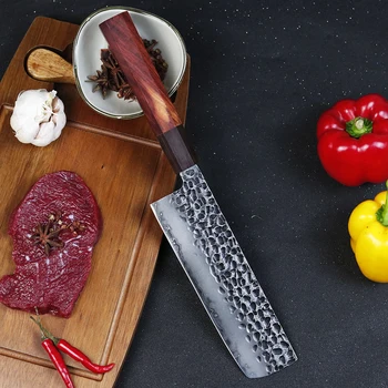 Uus 7-tolline käsitsi sepistatud köök nuga kolme-kihi 8Cr14MoV terasest core koka nuga professionaalse toiduvalmistamise vahend EDC liha cleaver