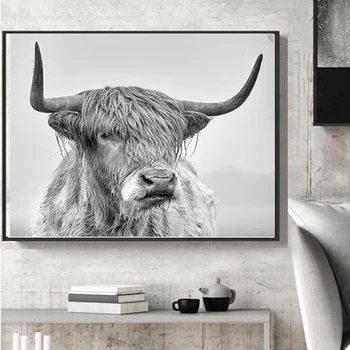 Uus Moodne Must Valge Jaki Maali Highland Lehm Metsloomade Maalisid Plakateid Pildid Seina Art Elutoas Diivan Seina Decor