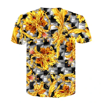 Uus suvine Barokk T-särk 3D digital print T-särk meeste/naiste vintage luksus Royal prindi golden flower brändi Tshirt camisetas