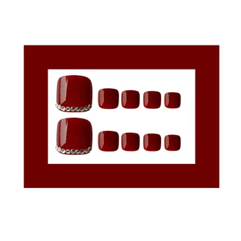 UV Geel Liimi 24 Tk Punane Täielikult Katta Lühike Varbaküüs Vale Küüned Rhinestone DIY Suu Nippi Küüned Art Salon Nail Art Maniküür Materjal