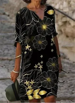 V Kaela Trükitud Lahti Poole varrukaga, kanna Kleit Naiste Mood Vabaaja Vintage Kevad-Sügis Kõik-Mängu Pluss Suurus Kleidid Beach Vestidos