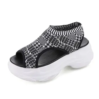 Vaba aja veetmise Naiste Sandaalid Hingav trikookangast Shopping Daamid Kõndides Kingad Suvel Platvorm Must Sandal Kingad 2019 Uus
