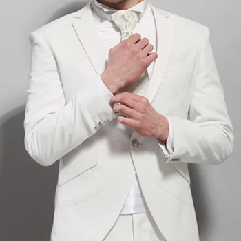 Valge Slim fit Casual Meeste Ülikonnad, mis on mõeldud Pulm 2 tükk Custom Peigmehe Smoking koos Täkiline Rinnamikrofon Mees Mood Kostüüm Jakk, Püksid 2020