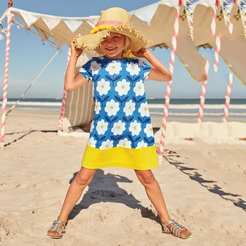 Vähe Maven 2021 Uus Summer Baby Tüdrukud Brändi Kleit Lapsed Cotton Flower Print Lühikese Varrukaga Kleidid S0328