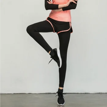 Võltsitud Kaks-tükk Spordi Püksid Kõrge Vöökoht Kiire Kuiv Stretch Naiste Fitness Säärised ED889