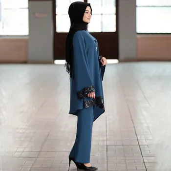 Wepbel Moslemi Kleit Araabia ja Lähis-Idas Naiste Ülikond Pluss Suurus Kahe-osaline Komplekt, Pikk Varrukas Tops + Püksid Moslemi Naiste Komplekt