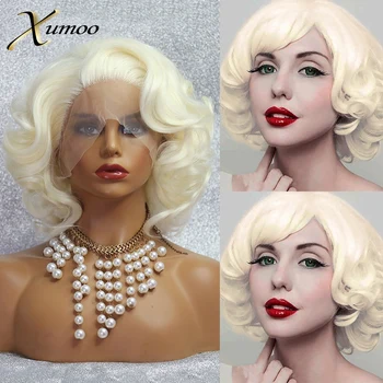 XUMOO Kõrge Temperatuuriga Sünteetiline Kiud Pits Ees Parukas Glueless Laineline Blond Lühike Parukas iga Päev Cosplay Parukad Sünteetilisest Naistele