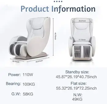 Zero Gravity kogu Keha Massaaži Tool Elektrilised Shiatsu Recliner Toolid koos soojaravi Juhtmevaba Bluetooth Kõlar, USB-Laadija